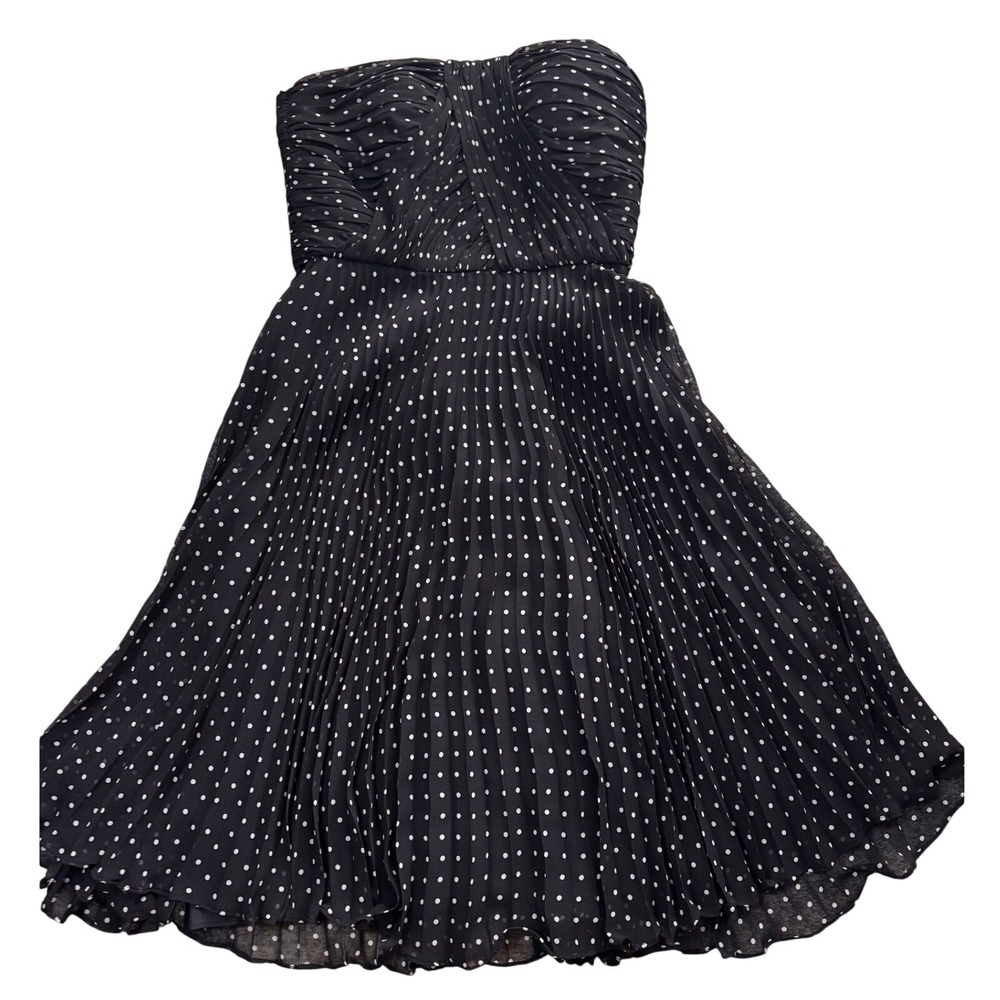 Donna Morgan Polka Dot Strapless Dress Women‎ 6 Black Excellent Pleated Chiffon